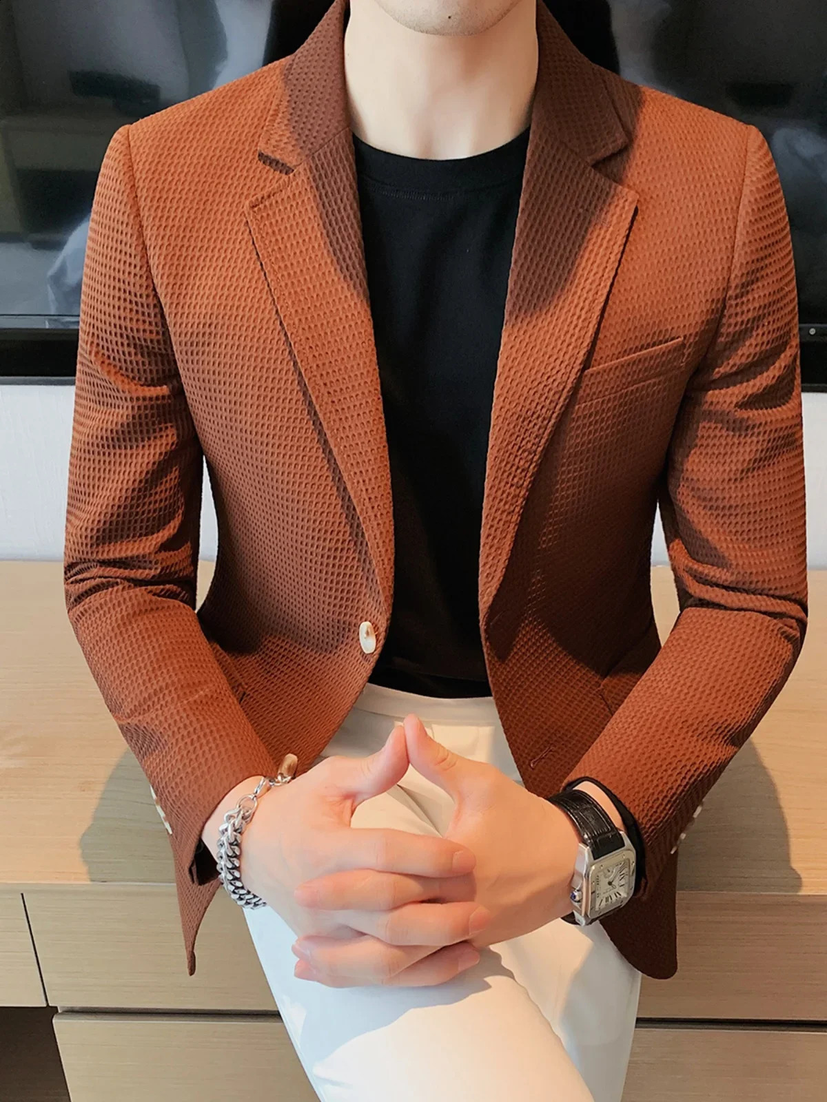 Autumn Men Blazers Slim Fit Casual Suit Jacket Solid Color One Button Korean Style Business Wear Spring Male Blazer L45 240914