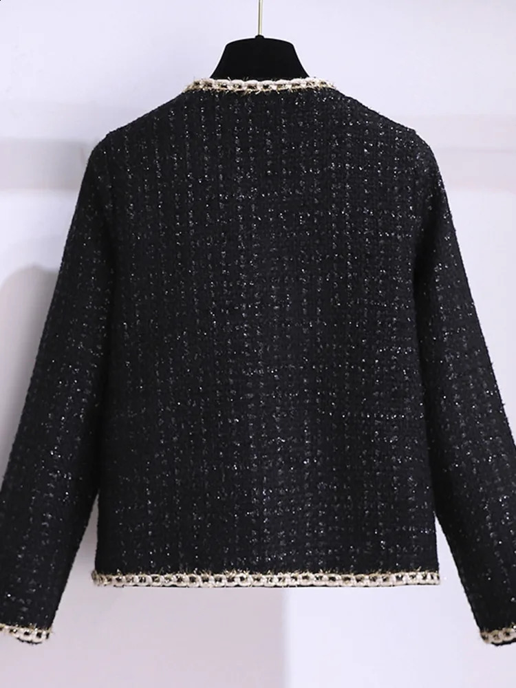 Autumn Winter Elegant Black Tweed 2 Piece Set Women Long Sleeve Woolen Jacket Short Coat Mini Skirts Suits Fashion Two Piece Set 240914