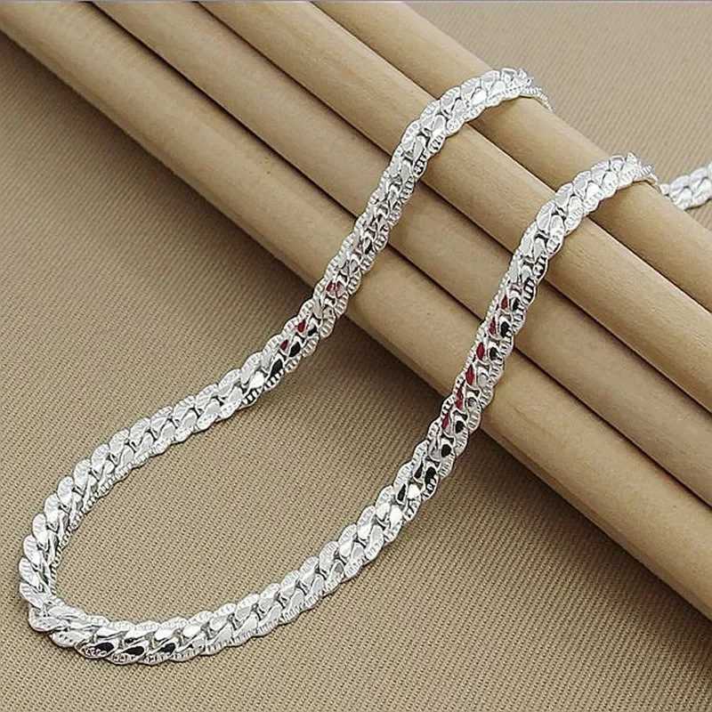 925 sterling silver 6MM Fl side chain necklace suitable for mens fashion jewelry sets and wedding gifts Y240924