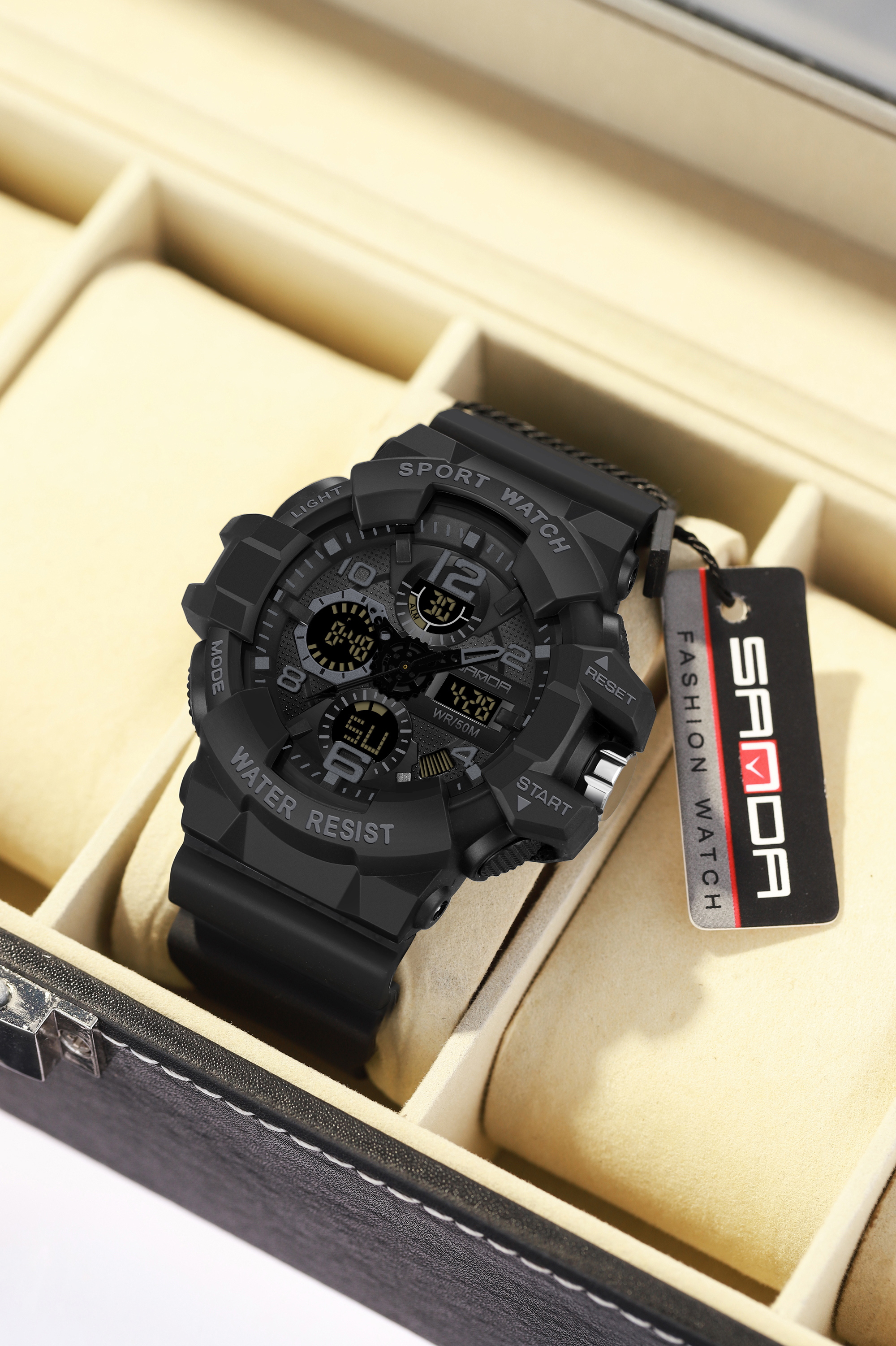 SANDA men's military watch black sports watch LED digital 50M waterproof 3168 watch men's multifunctional clock Relogio Masculino 01