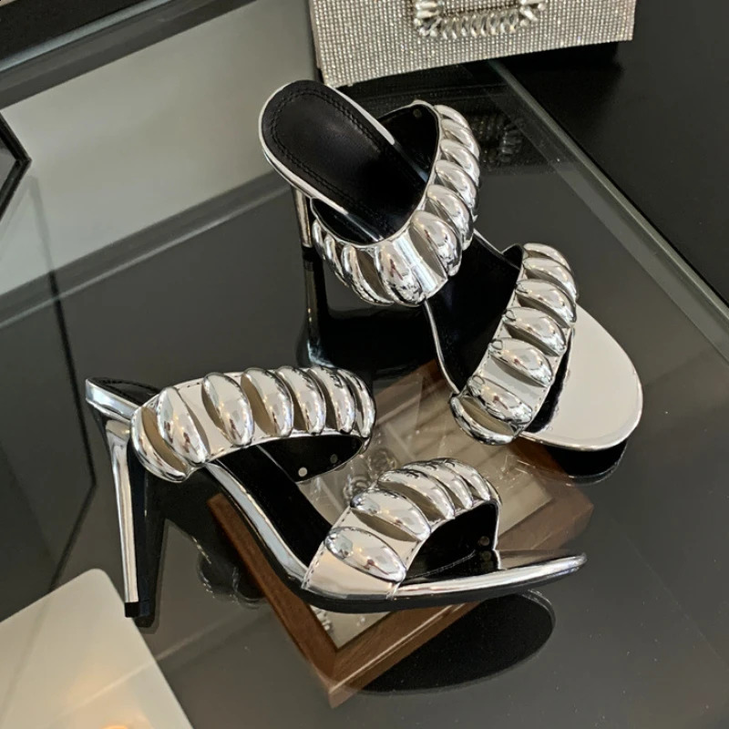 Sexy high heels womens metal buckle slim highheeled sandals open toe party dress fashionable slider women 241028