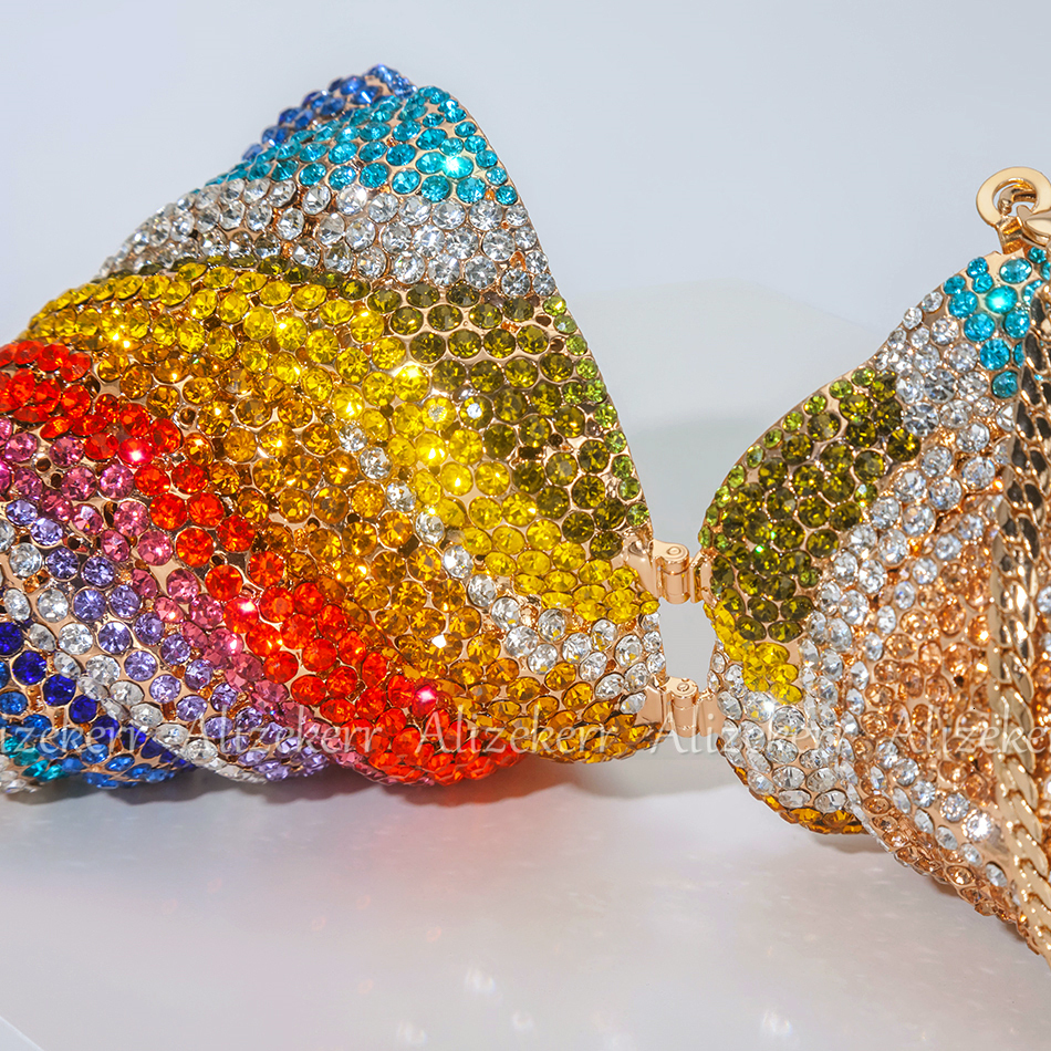 Ice Cream Shaped Dia Evening Clutch Bags Boutique Novelty Mini Rainbow Colored Rhie Purses And Handbags Party Wedding