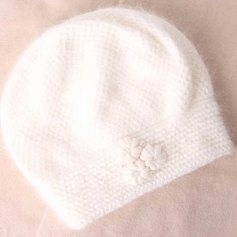 Knitted wool hat womens INS autumn and winter warm headband thickness 2023 new black floral beret W240924