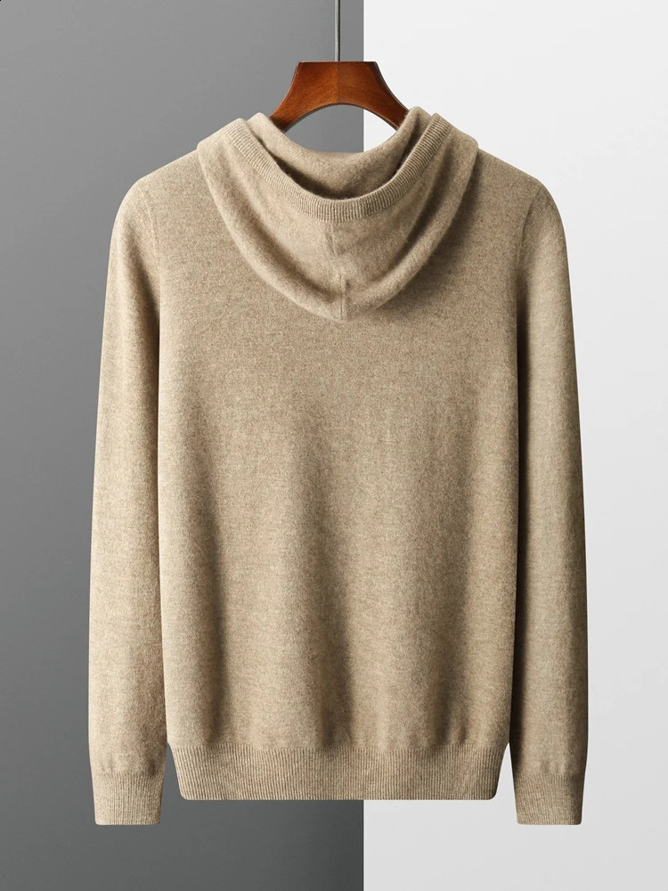 Winter Mens Cashmere Hoodie Sweater 100% Merino Wool Zipper Large Size Knitted High Quality Soft Casual Jumper 240923