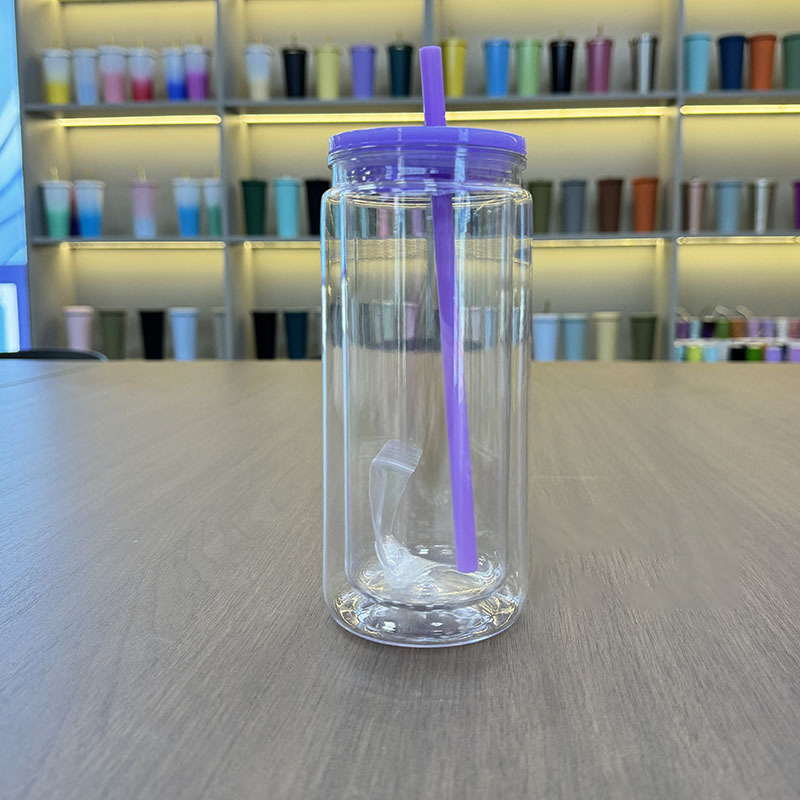 20oz Plastic Snow Globe Tumbler Acrylic Mason Jar with hole and plug 500ml Clear Mason Can PP Drinking Cup