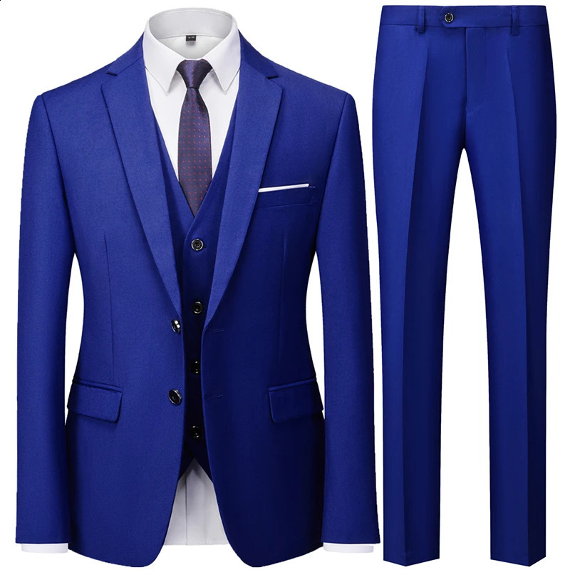 Fashion Mens Wedding Solid Color Casual Business Suit 3 Pieces Set Male Two Button Blazers Trousers Pants Vest Waistcoat 240923