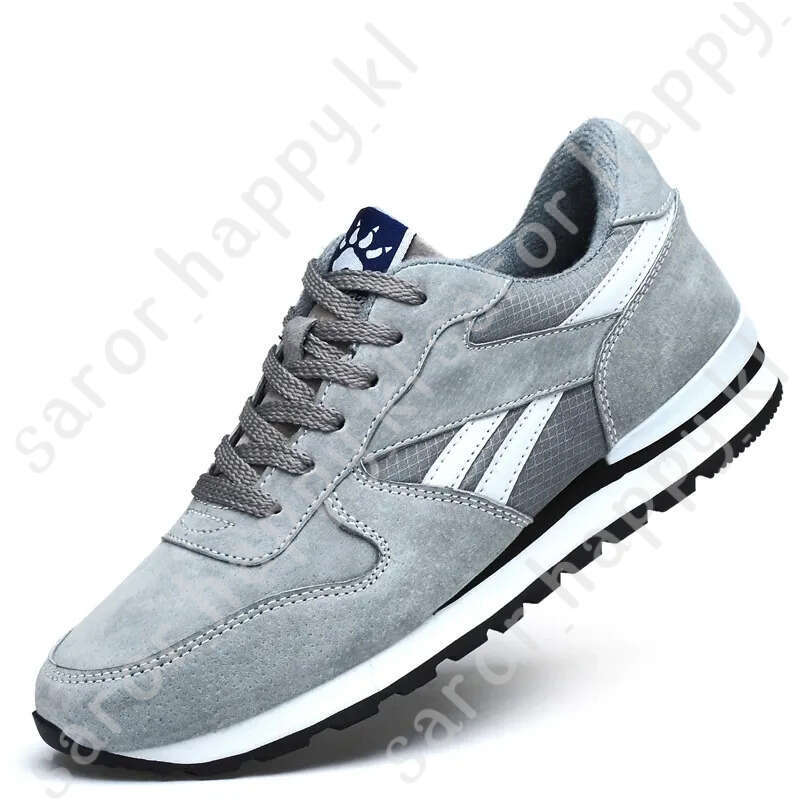 Autumn Men Sneakers Natural Pig Skin Material Male Trainers Outdoor Stylish Shoes Lace-Up Flats Non-Slip Rubber Sole Blue Grey 906