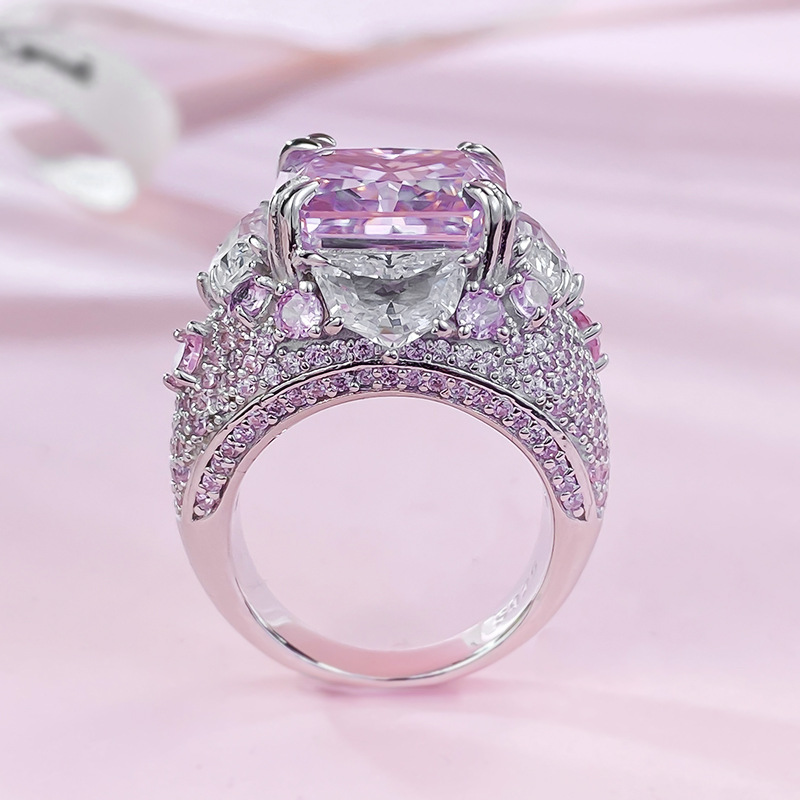 2024 Princess Cut Pink Moissanite Sterg Sier Wedding Band Ring