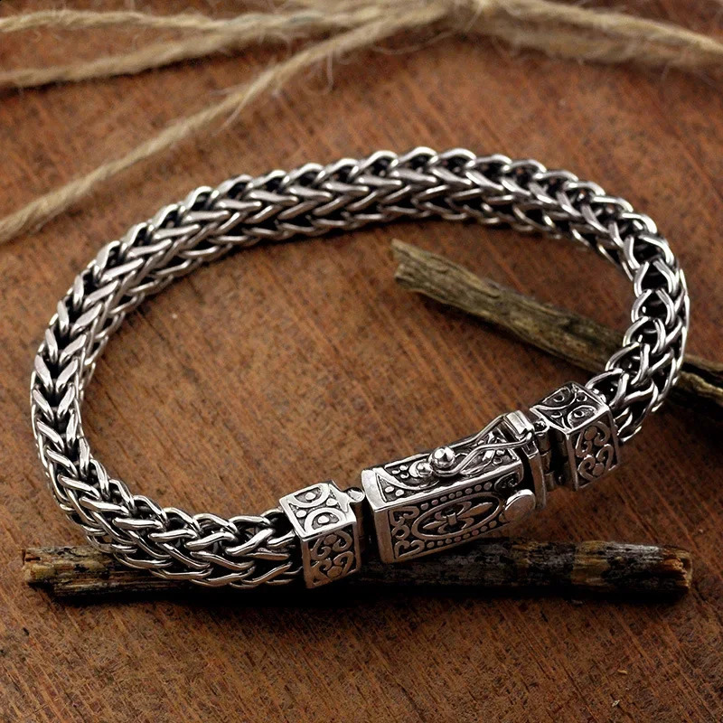 925 Silver Retro Bracelet with Dragon Bone Chain Weaving Bracelet Mens and Womens Double Chain Buckle Wearable Banquet Jewelry 240918