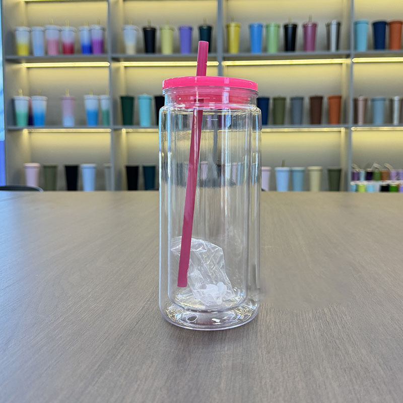20oz Plastic Snow Globe Tumbler Acrylic Mason Jar with hole and plug 500ml Clear Mason Can PP Drinking Cup