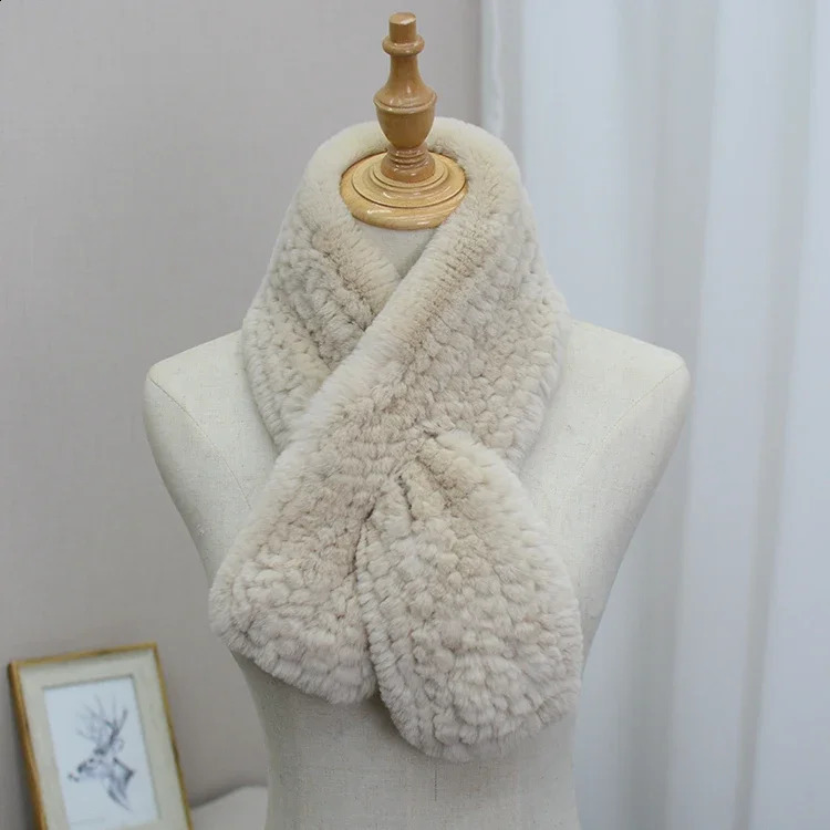 Rex Rabbit Fur Knitted Scarf Foulard Fashion Solid Shawls Rectangle Scarves for Women Winter Warm Real Fur Shawls 240914
