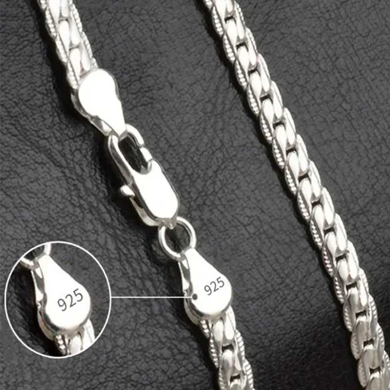 925 sterling silver 6MM Fl side chain necklace suitable for mens fashion jewelry sets and wedding gifts Y240924