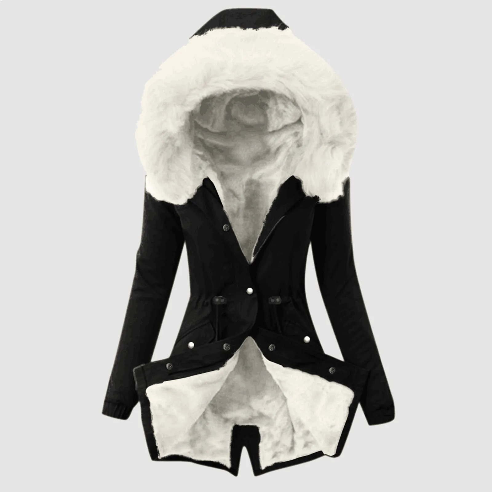 Olive Vest Women Plus Size Winter Coat Lapel Long Sleeve Vintage Thicken Warm Hooded Thick Lace up Jean Jacket 240923