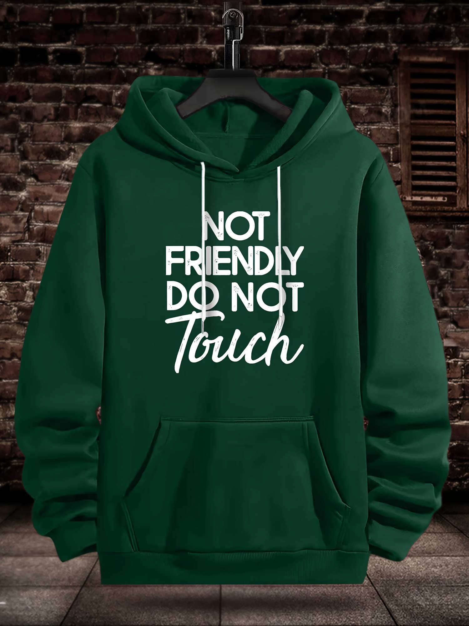 Men's NOT FRIENDLY DO NOT TOUCH Creative Print Hoodie, Casual Long Sleeve Pullover Sports Sweatshirt, Fashionable Hooded Top