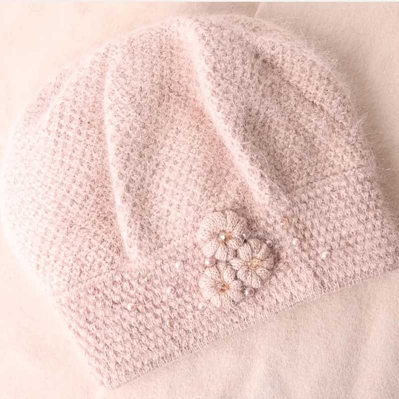 Knitted wool hat womens INS autumn and winter warm headband thickness 2023 new black floral beret W240924