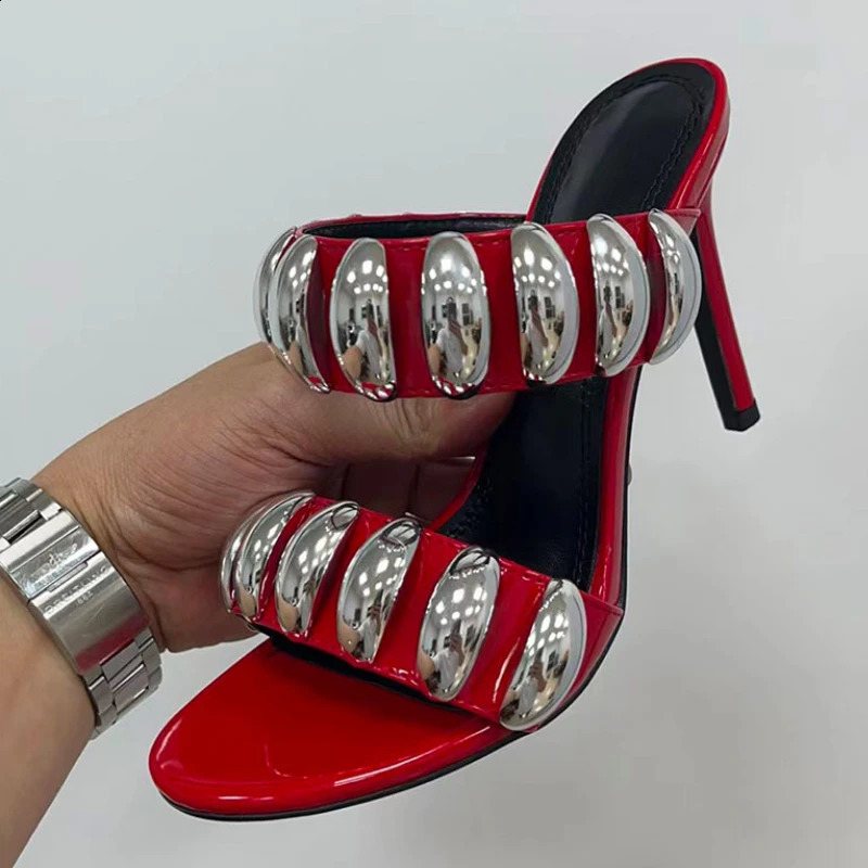 Sexy high heels womens metal buckle slim highheeled sandals open toe party dress fashionable slider women 241028