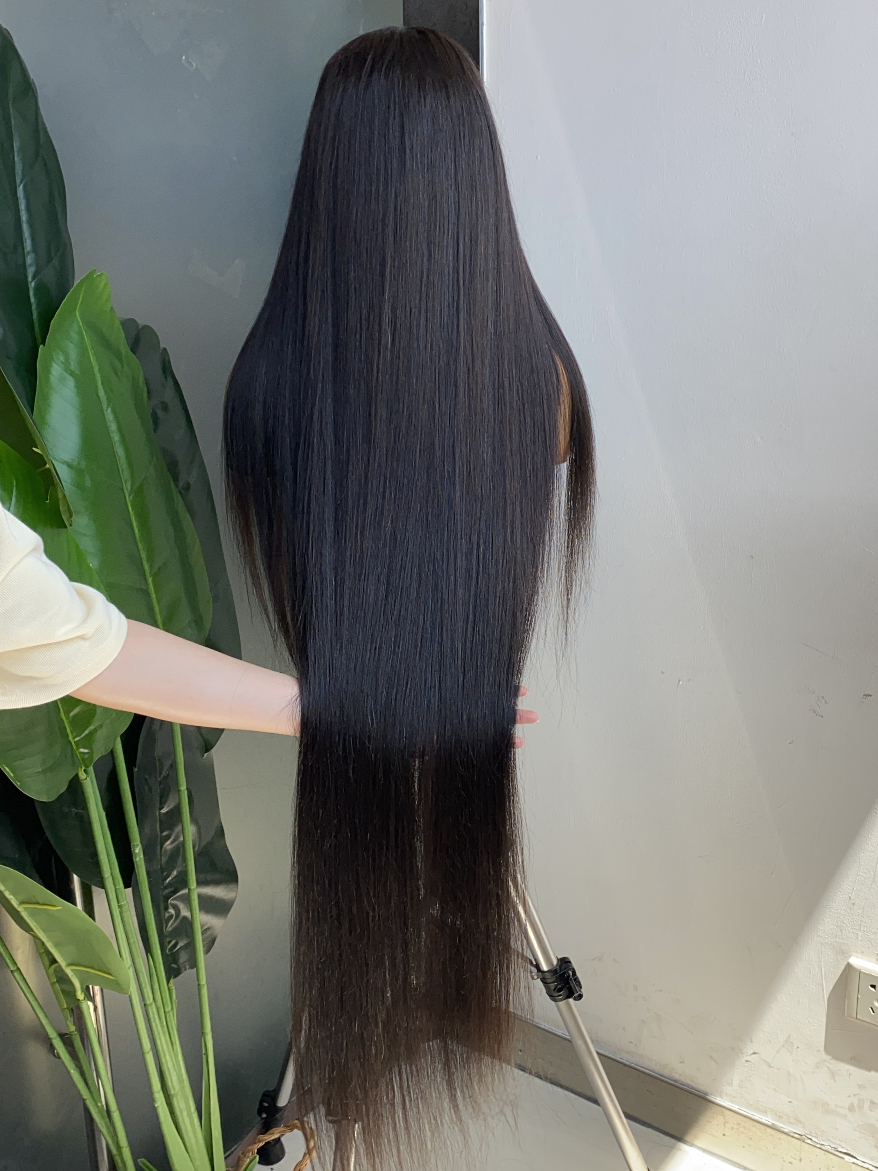 12A Malaysian Peruvian Indian Brazilian Natural Black Silky Straight 13x6 HD Lace Frontal Wig 40 Inch 100% Raw Virgin Remy Human Hair