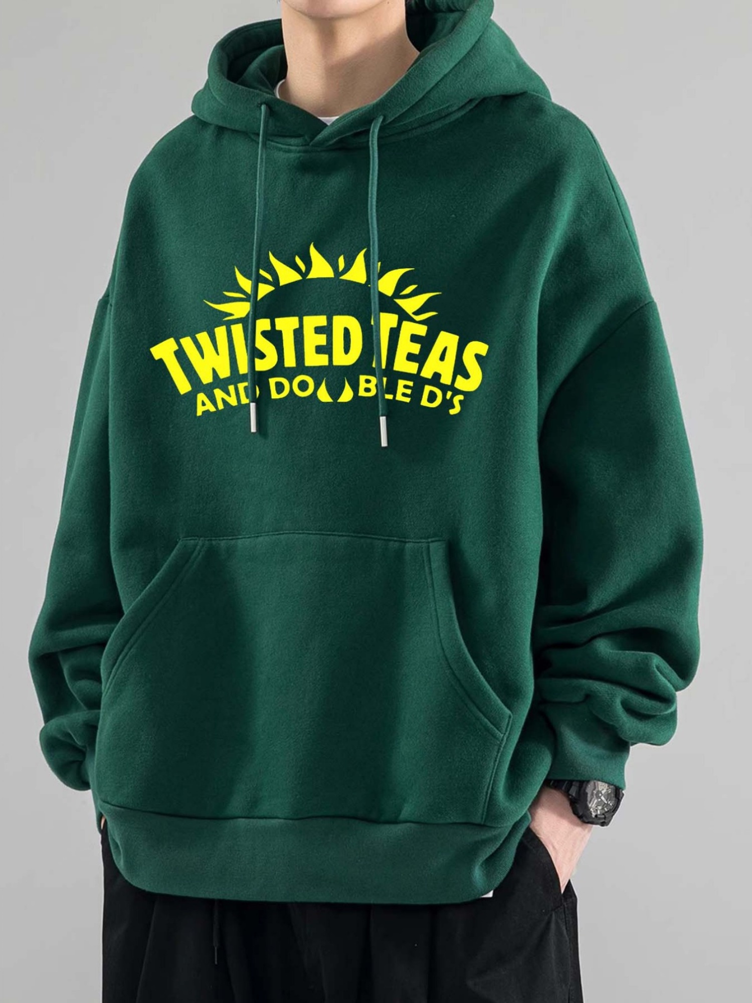 Men's Casual Hoodie with Twisted Teas Graphic - Polyester Knit Fabric, Loose Fit, Hooded Pullover, Slight Stretch, Alphabet Pattern - Sports & Le