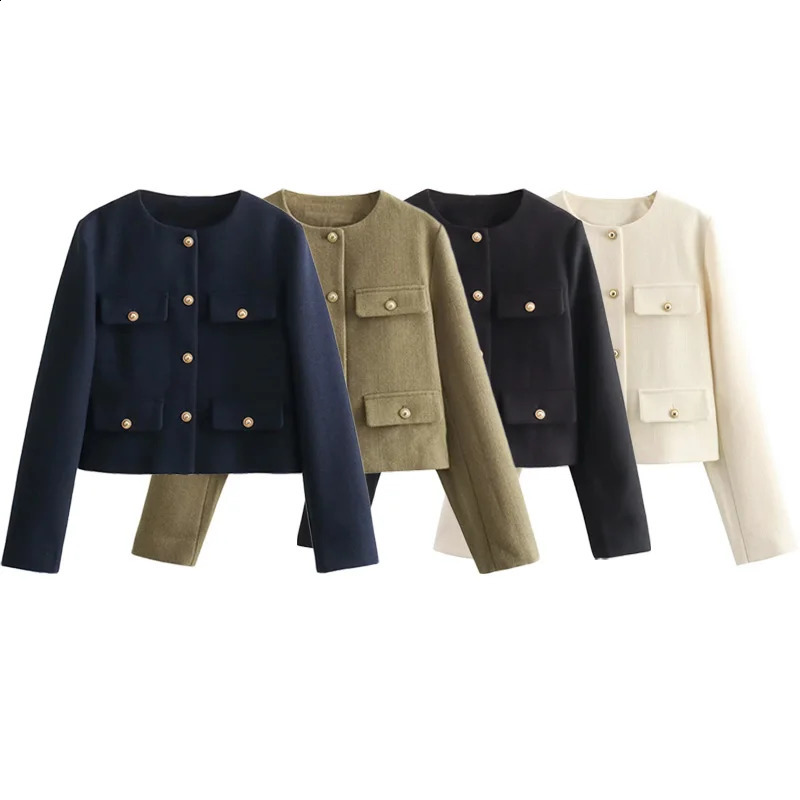 TRAF Solid Womens Short Coat Long Sleeve Button Womens Coat 2024 Spring/Summer Style Casual Elegant Office Womens Clothing 240923