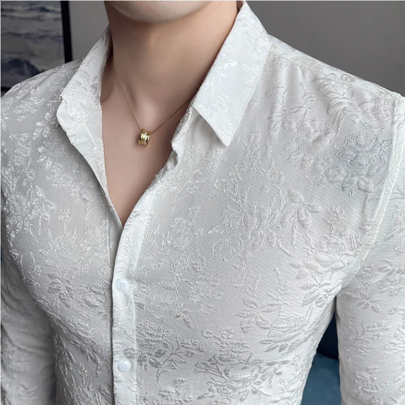 Vintage Jacquard Shirt Spring Long Sleeve Slim Fit Casual Tuxedo Fashion Man Wedding social Shirts Plus Size 4XL-M 240924