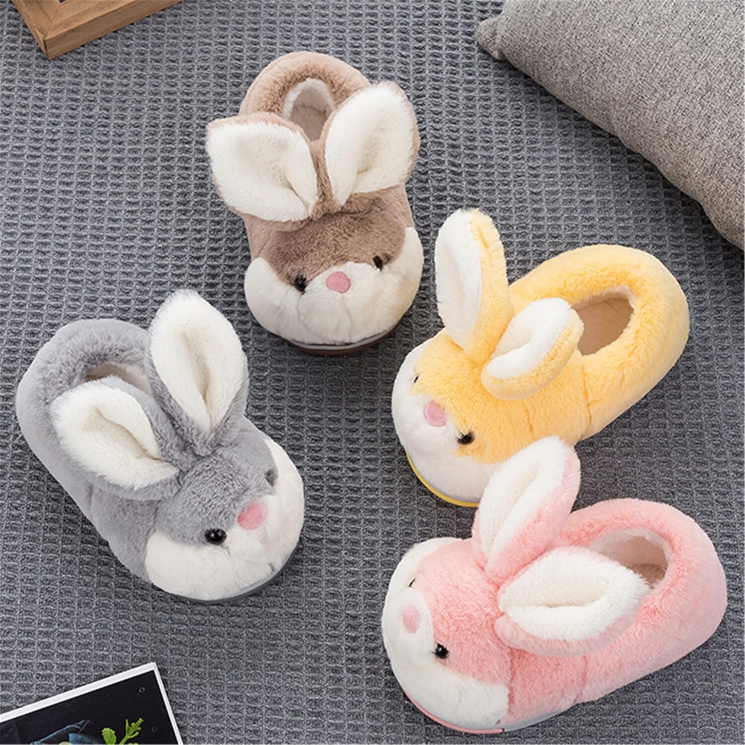 Women's cute rabbit animal fun comfortable slippers, soft and plush winter warm home slippers