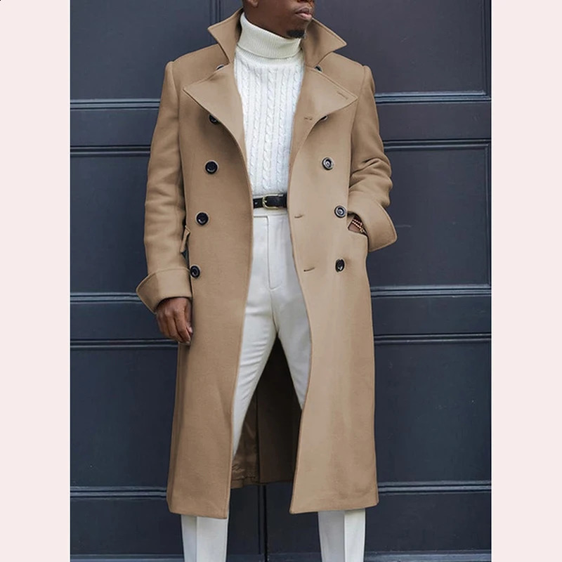 Fashion White Long Jackets Trench Wool Blends Mens Overcoat Long Trench Coat Double Breasted Coats Streetwear Party Loose Jacke 240923