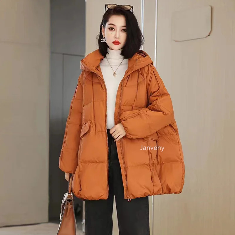 Janveny Women 90 White Duck Down Jacket Hooded Autumn Winter Warm Oversize Puffer Coat Casual Loose Thick Parkas Female Outwear 251022