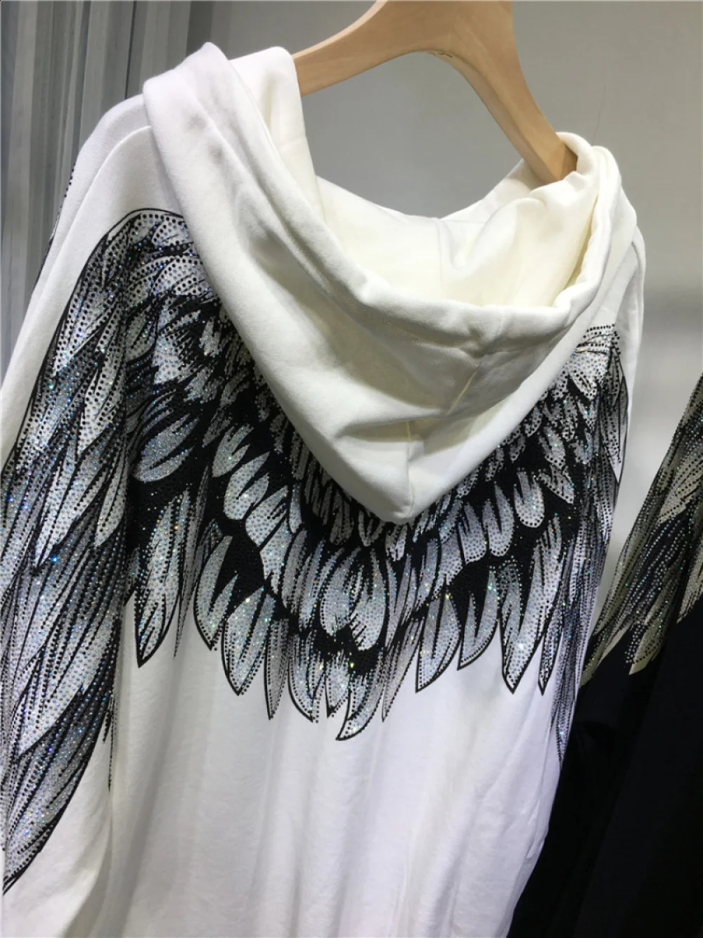 150KG plus size womens clothing rhinestone wing hoodie Y2K womens couple long sleeved oversized autumn hoodie 240924