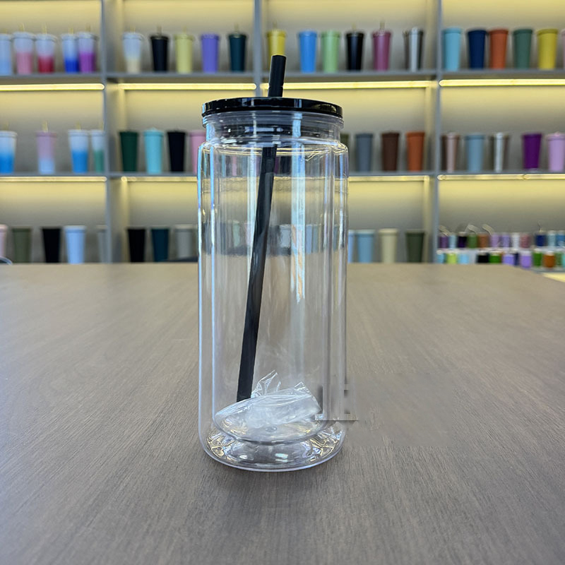 20oz Plastic Snow Globe Tumbler Acrylic Mason Jar with hole and plug 500ml Clear Mason Can PP Drinking Cup