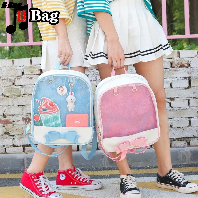 Cute Girl Printed Bow Transparent Backpack Korean Version Student High Capacity ITA Bag Handbag Jelly School 240724
