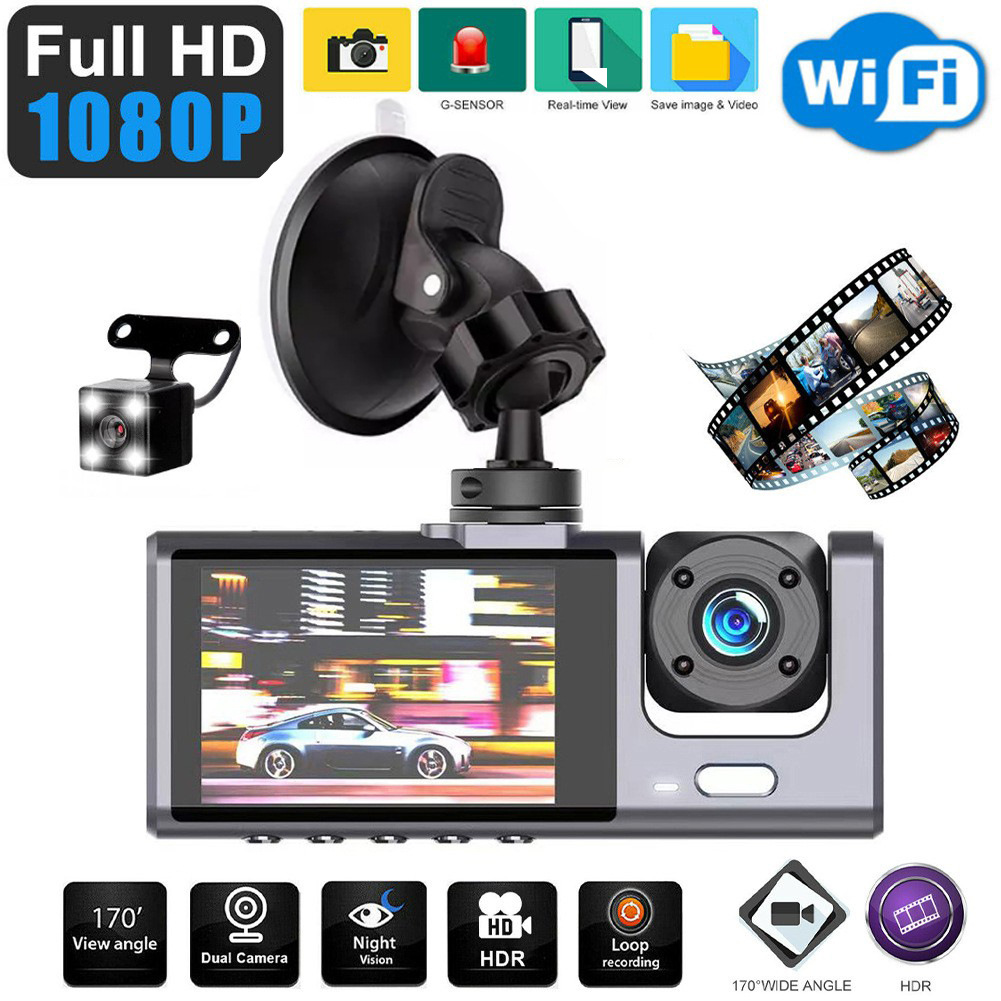 2 Inch HD 1080P 3 Lens S1 Car DVR WIFI Video Recorder Dash Cam Rear Camera 130 Degree Wide Angle Ultra Resolution Front with Interior with Rear Camera
