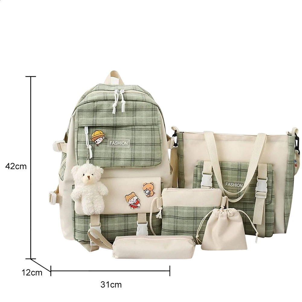 5pieceset backpack combination set large capacity canvas school waterproof shoulder handbag pendant badge 240724