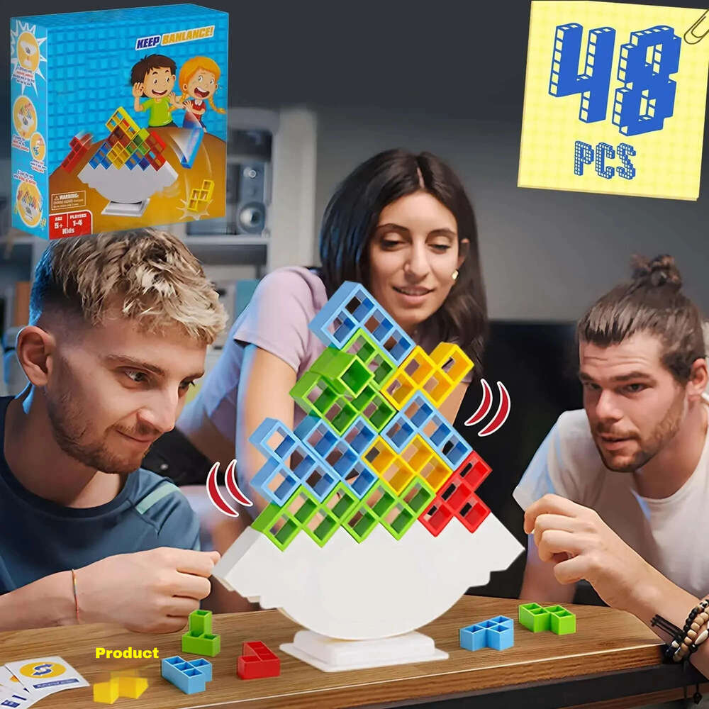 48 Block Brick Balance Stacked Game Swing High Russian Building Bloc Stack Kid Desktop Toy