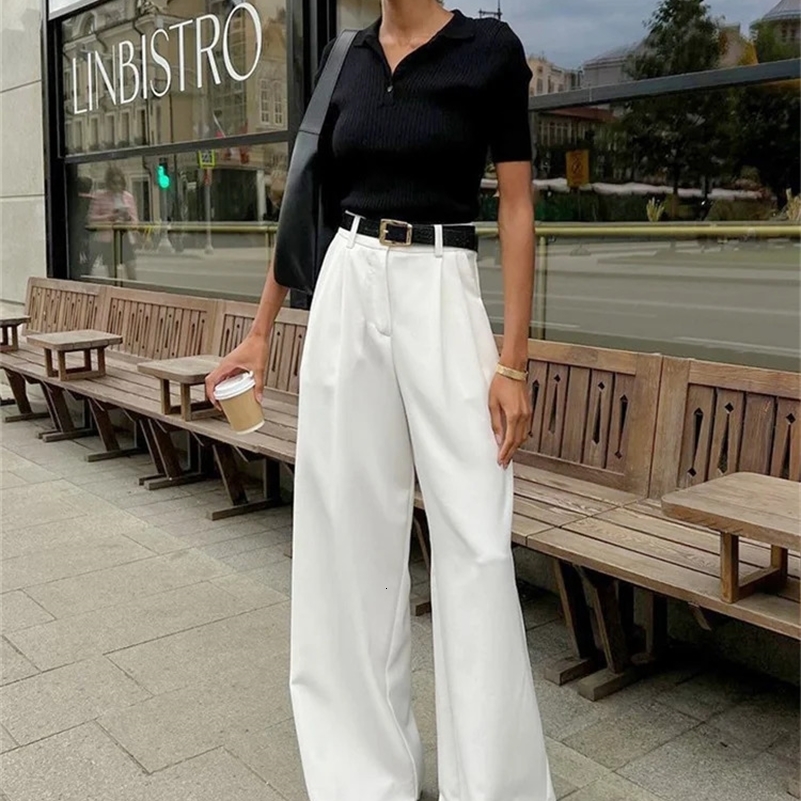 Tossy Fashion High Waist Pocket Womens Pants Y2k Outfit White Patchwork Casual Wide Leg Trousers Autumn Loose Slim Female y240923