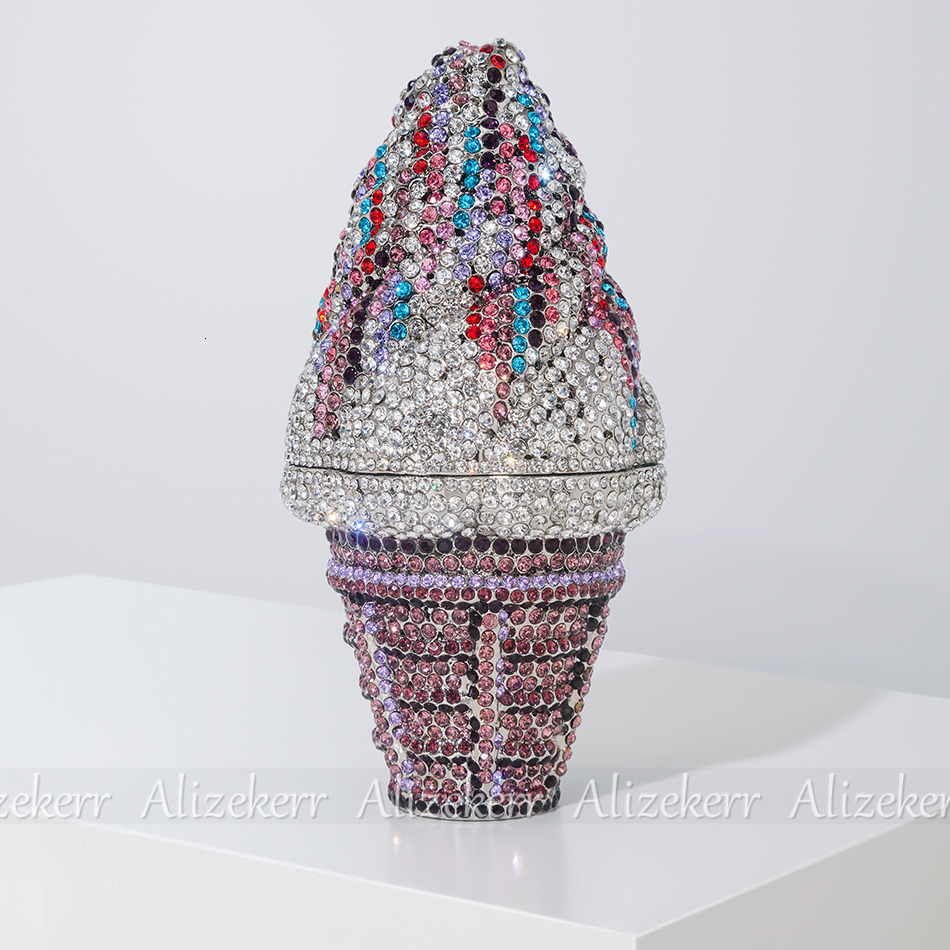 Ice Cream Shaped Dia Evening Clutch Bags Boutique Novelty Mini Rainbow Colored Rhie Purses And Handbags Party Wedding