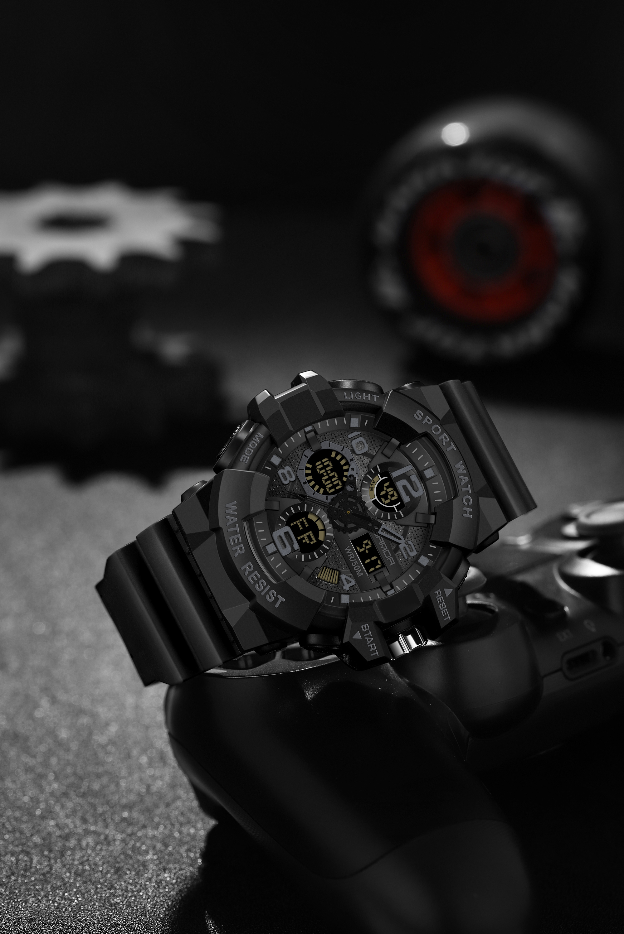 SANDA men's military watch black sports watch LED digital 50M waterproof 3168 watch men's multifunctional clock Relogio Masculino 01