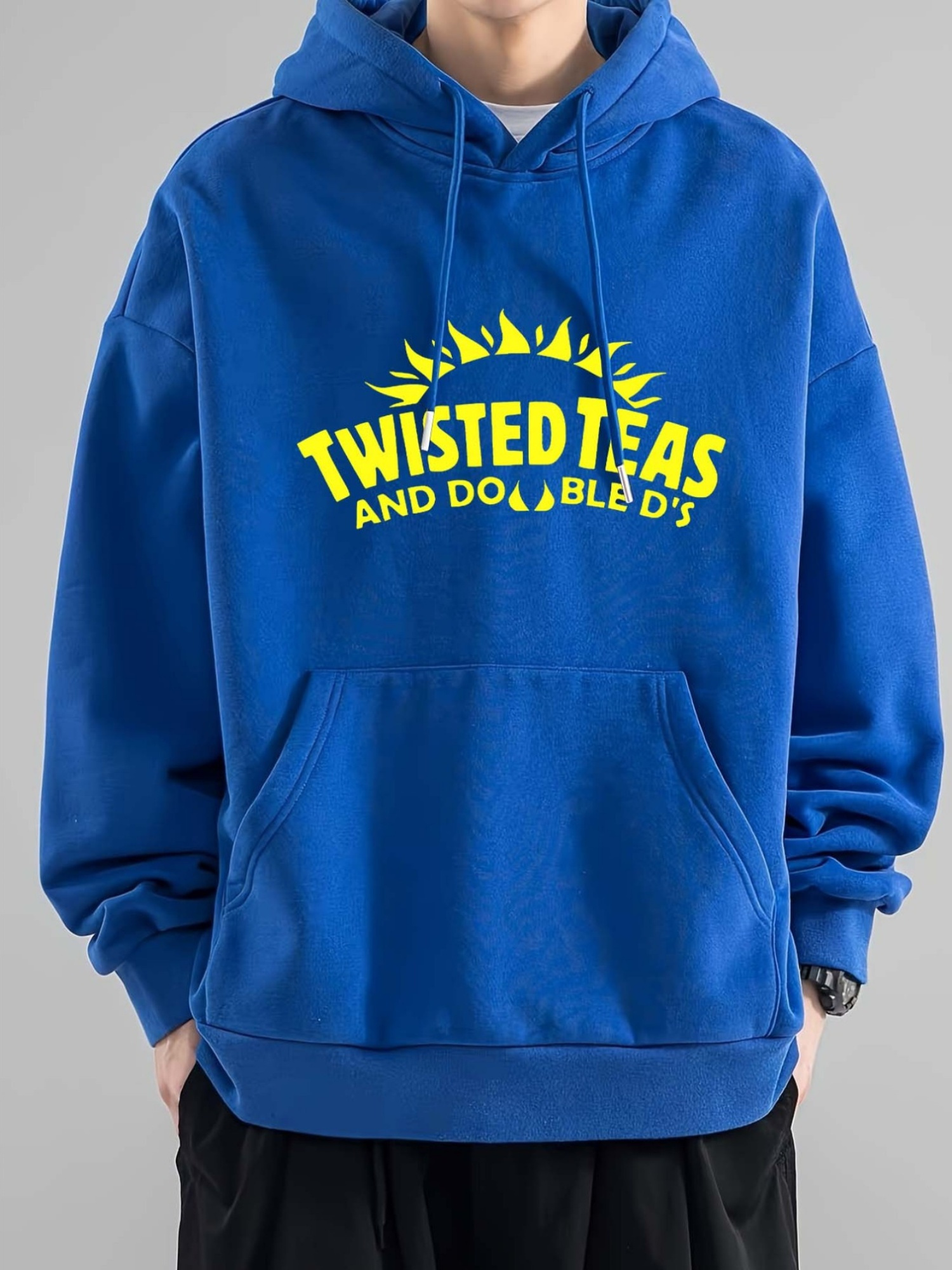 Men's Casual Hoodie with Twisted Teas Graphic - Polyester Knit Fabric, Loose Fit, Hooded Pullover, Slight Stretch, Alphabet Pattern - Sports & Le