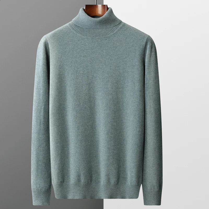 Autumn and winter 100% Merino wool cashmere sweater mens knitted fleece pad warm turtle neck fashionable loose plus size jacket 240924