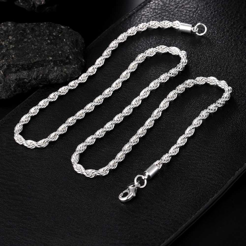 925 Silver 4MM Wen Men Chain M Twisted Rope Necklace Bracelets Fashion Silver Jewelry Set X250718