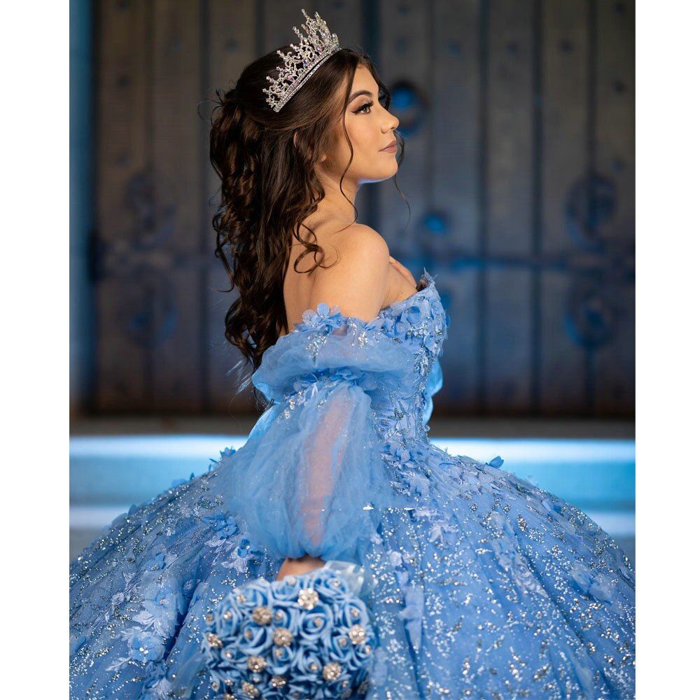 Quinceanera Dresses Long Sleeveless Ball Gown Off The Shoulder 3D Wers Corset Vestidos Para XV Anos 2024 6660312