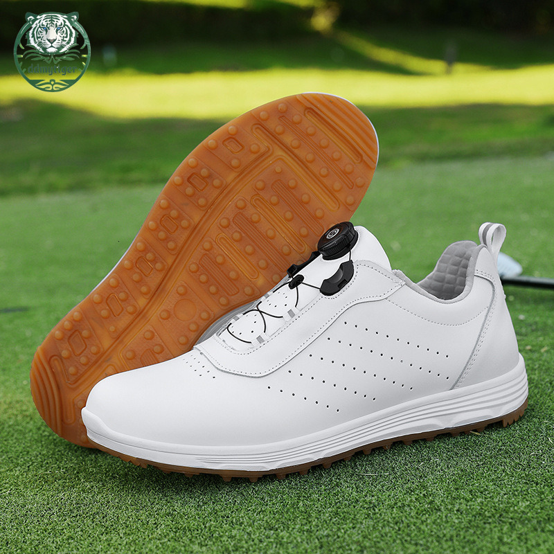 ddmytiger Men's professional genuine leather new rotating buckle studless golf training sports shoes, large size A ddmythur