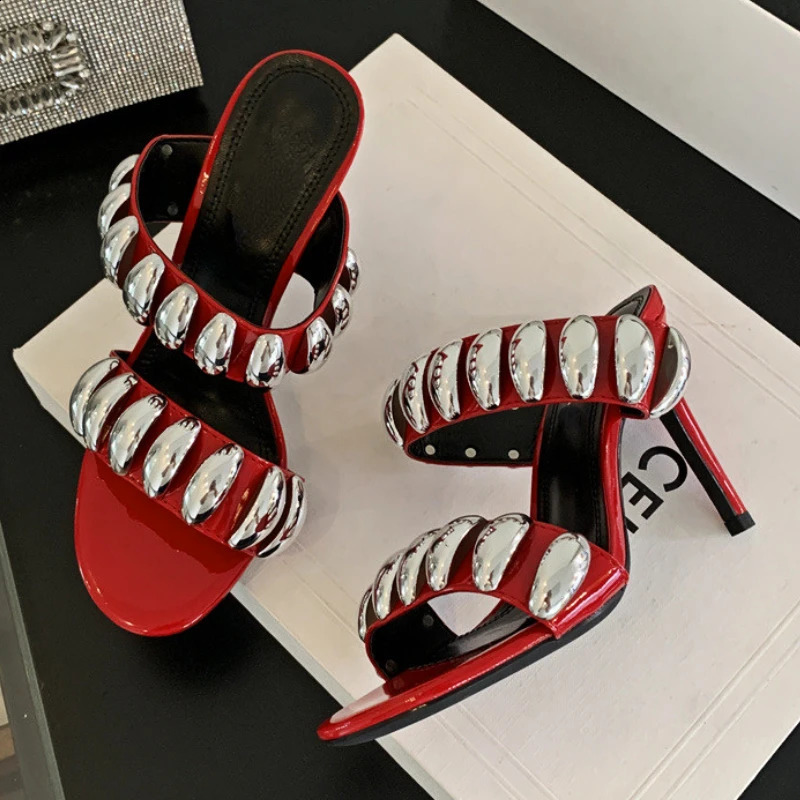 Sexy high heels womens metal buckle slim highheeled sandals open toe party dress fashionable slider women 241028