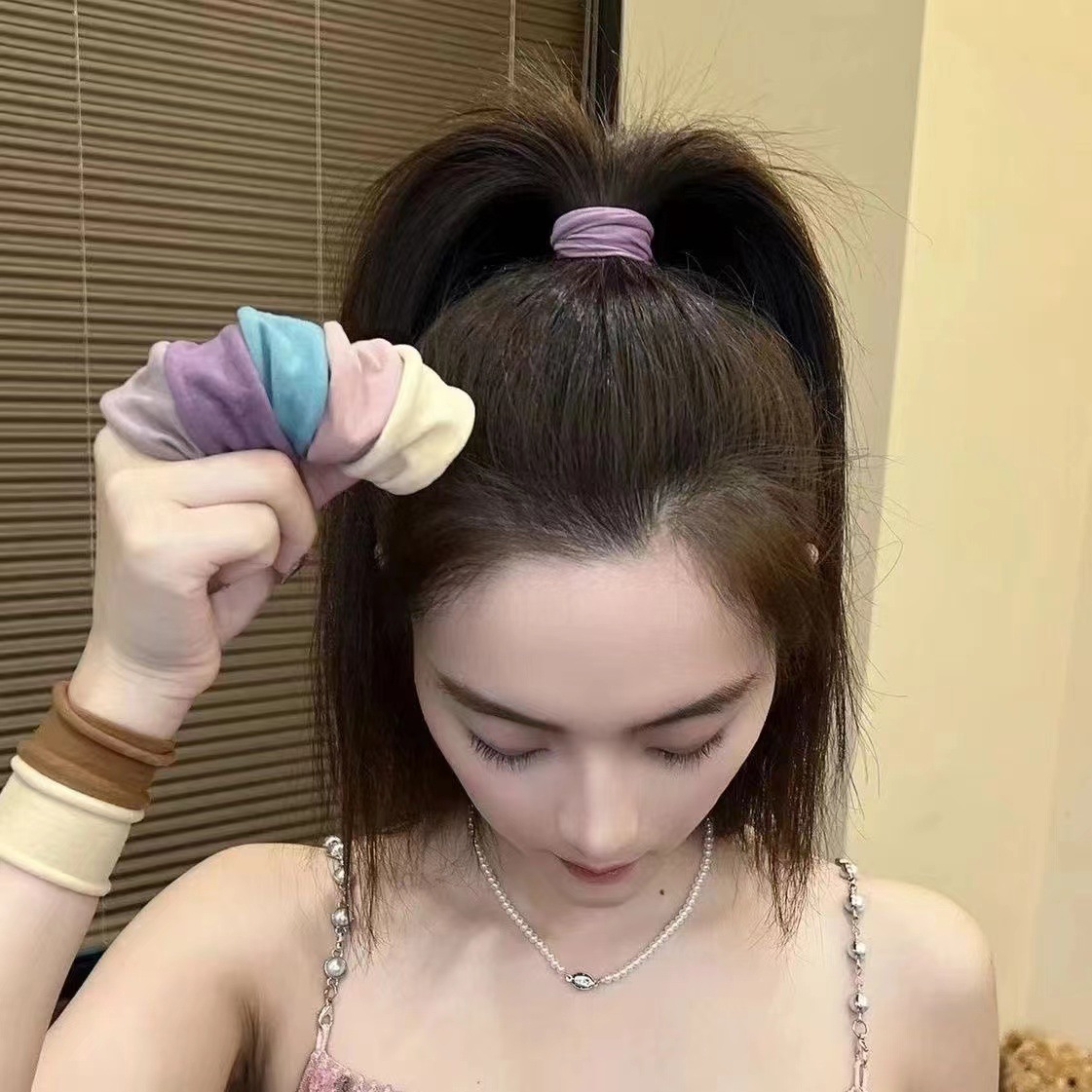 Large Cotton Stretch Hair Ties Bands Rope Ponytail Holders Headband for Thick Heavy or Curly Hair in a Set of Five