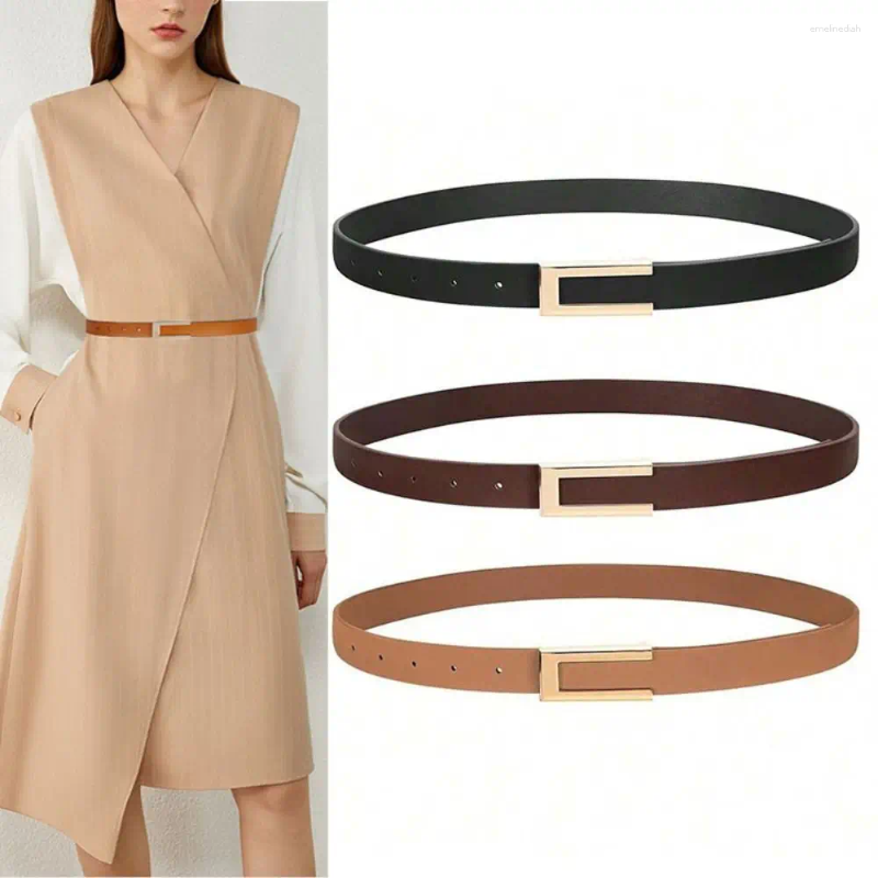 Belts Vntage Versatile Leather Belt Design Women Metal Slide Buckle Trouser Dress