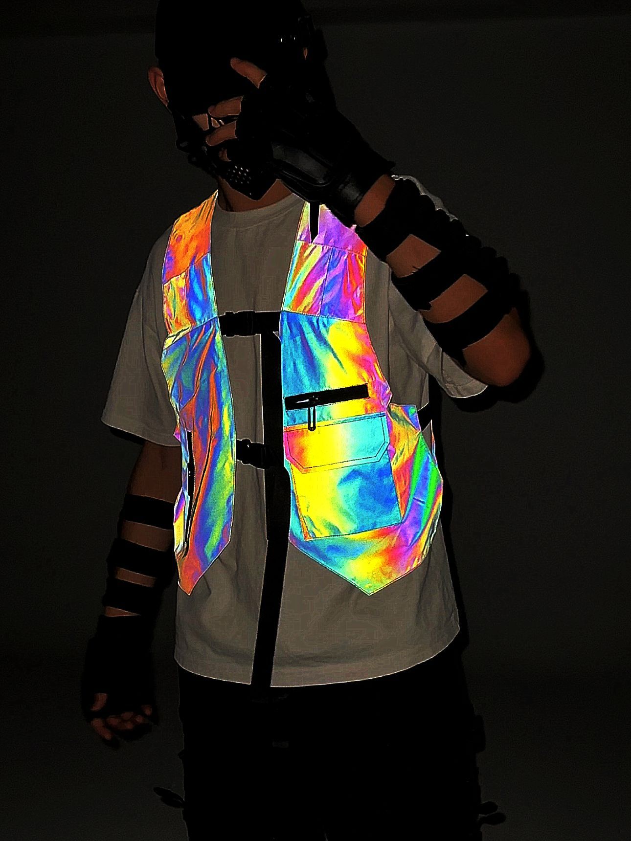 Men's Vests Colorful reflective vest with woven tape and multiple pockets night light vest jacket for men and women