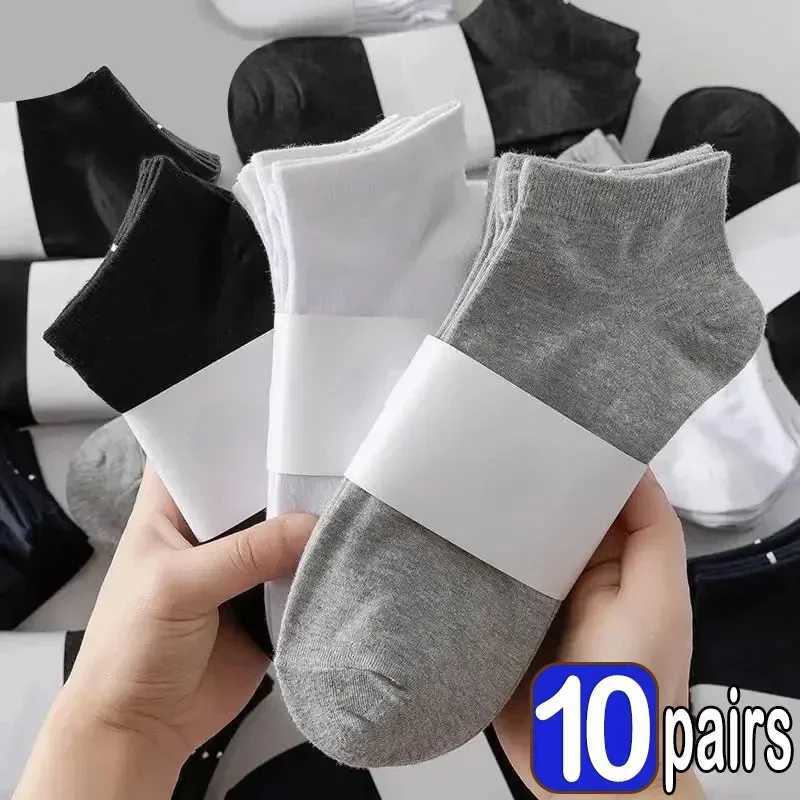 10/5Pairs Men Ankle Socks Solid Color Black White Gray Invisible Breathable Cotton Sports Socks Male Short Socks Women Men SoxX240923