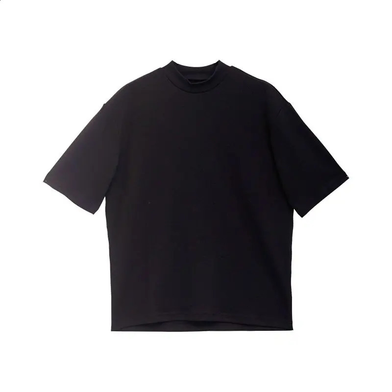 Korean style highend half turtleneck shortsleeved summer Tshirt for men loose icesleeved bottoming shirt y2k trendy ins top 240924
