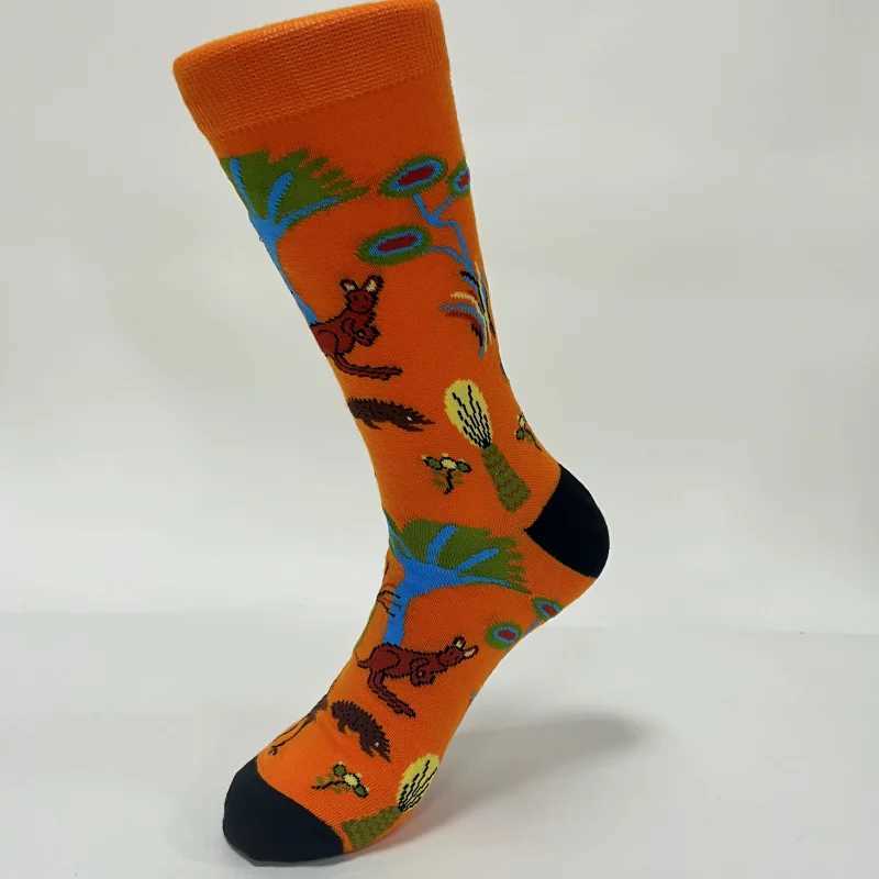 1 Pair Original Forest Animal World Pattern PatternFashion Trend Mens Mid-Calf Socks Suit In All SeasonsX240923