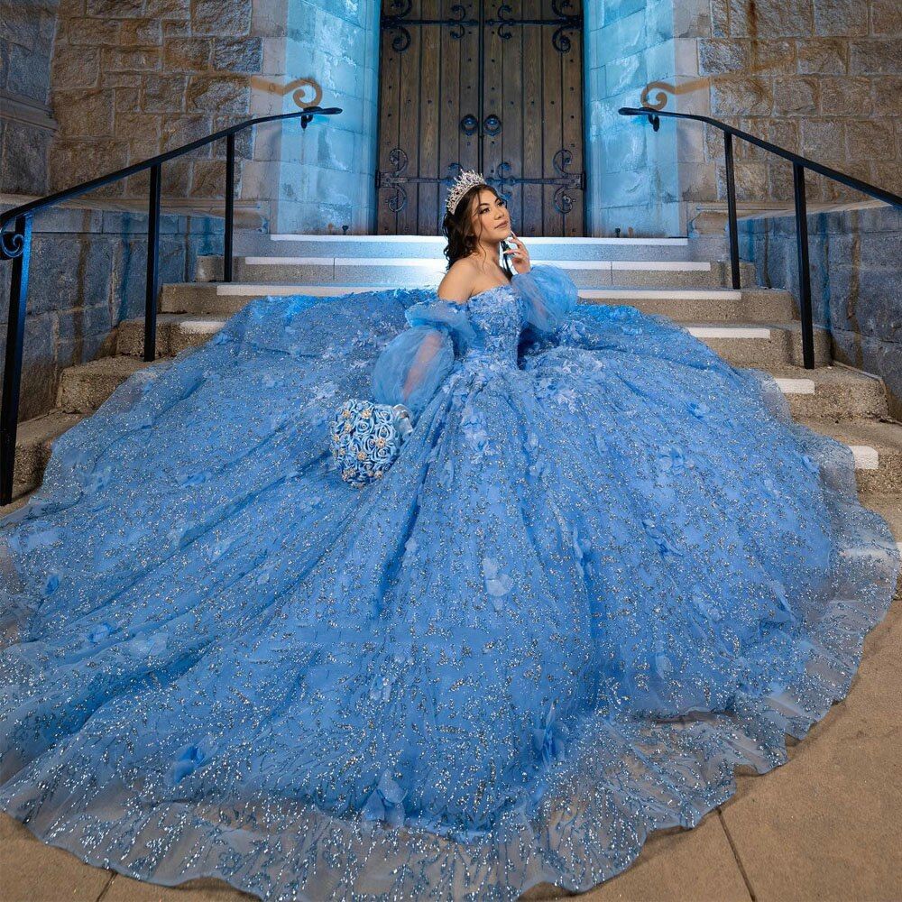 Quinceanera Dresses Long Sleeveless Ball Gown Off The Shoulder 3D Wers Corset Vestidos Para XV Anos 2024 6660312