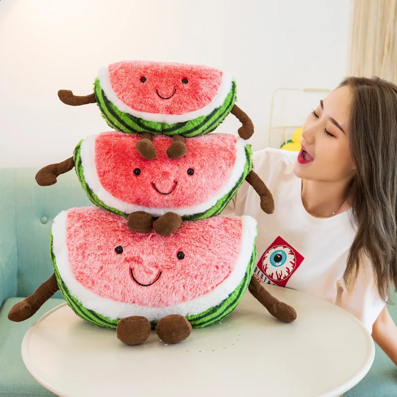 Jelly Cat Cartoon Watermelon Cherry Toy Simulation Expression Fruit Doll Bed Girl Holiday Gift 240904
